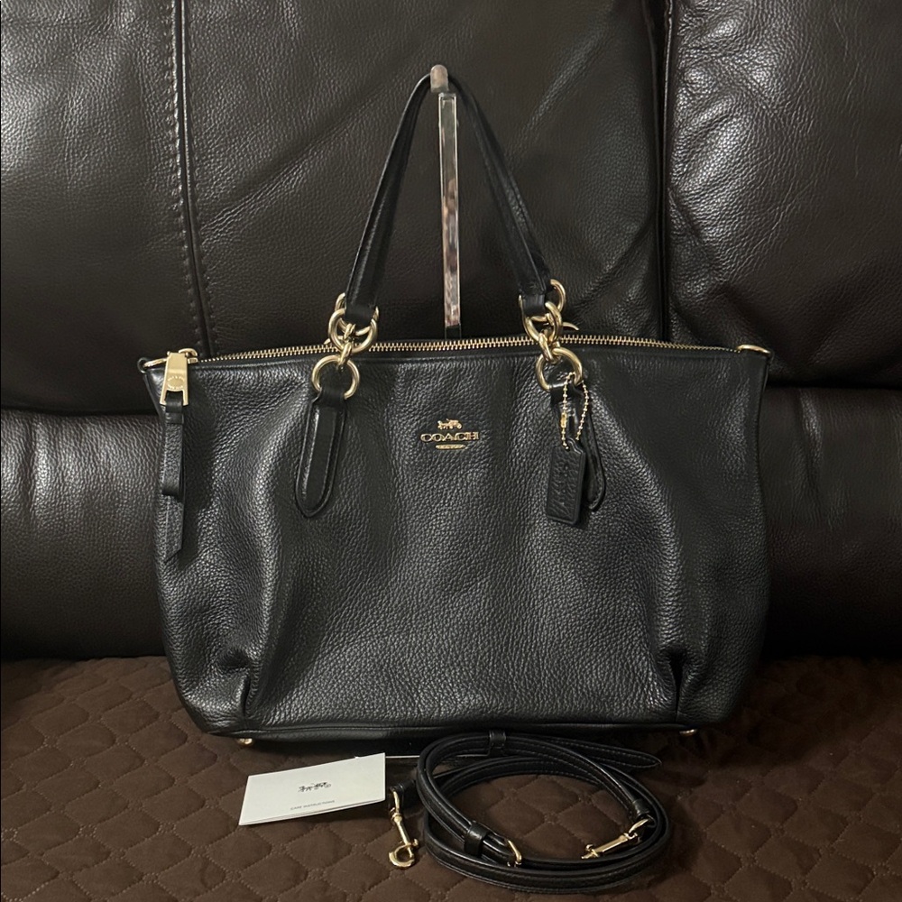 Coach Black Leather F30565 2-Way Tote Bag - Picture 4 of 15